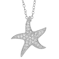 Kooljewelry Gold Over Sterling Silver and Cubic Zirconia Starfish Necklace (18 inch)