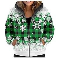 Women's Leather Jacket Winter Velvet Thickened Christmas Print Hooded Jacket Fall, M-3XL