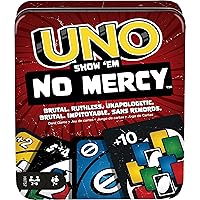 Mattel Games UNO Show ‘em No Mercy Card Game in Storage & Travel Tin for Kids, Adults & Family Night with Extra Cards, Special Rules & Tougher Penalties (Amazon Exclusive)