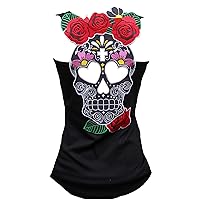 Rockabilly Punk Rock Baby Woman Black Tank Top Shirt Muerte Flower Tiki Skull