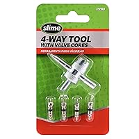 Slime 20088 Valve Tool, 4-Way, Plus Valve Cores for All Types of Tire