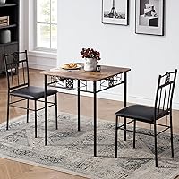 Small Dining Table Set for 2, 3 Piece Kitchen Bar Dinette Square, with PU Padded Chairs, Retro-Brown