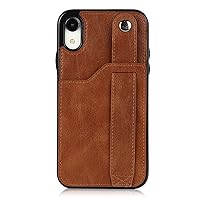 Back Case Cover for iPhone Xr Leather Wallet Phone Case Stand Wrist Strap Phone Case Adjustable Wrist Strap Phone Case for iPhone Xr Protective Case (Color : Brown)