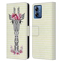 Head Case Designs Officially Licensed Monika Strigel Yellow Flower Giraffe and Stripes Leather Book Wallet Case Cover Compatible with Motorola Moto G14