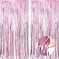 Tinsel Curtain Backdrop,2 Pack Foil Fringe Backdrop 3.2x8.2ft,Backdrop for Parties,Birthday,Graduation,New Year Eve Decorations Wedding Decor (Pink)