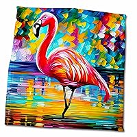 3dRose Pink Flamingo Stands in The Pool of Water. Colorful Digital Art Gift - Towels (twl-379166-3)