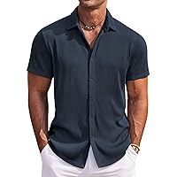 COOFANDY Men's Casual Shirts Short Sleeve Button Down Shirt for Men Wedding Beach Fashion Shirt