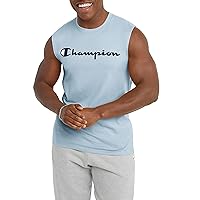 Champion T-Shirt, Sleeveless, Tank, Classic Muscle Tee Top for Men (Reg. or Big & Tall), Refine Sky Blue Script, Medium