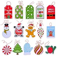 120 Pieces Christmas Gift Tags, Xmas Kraft Paper Tags with Jute Twine, Holiday Hang Labels Write On to and from for Presents Wrapping Home Decorations, 15 Assorted Styles
