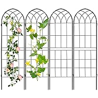 LZRS 4 Pack 71x20in Rustic Arch Garden Trellis with Black Metal Coating – Perfect for Supporting Climbing Plants Outdoor, Roses, Vines, Flowers, and Vegetables.