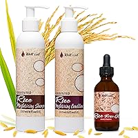 Well's Rice Set - Fermented Rice Shampoo, Conditioner & Leave-In Rice Bran Oil Set (Pack of 3) for hair