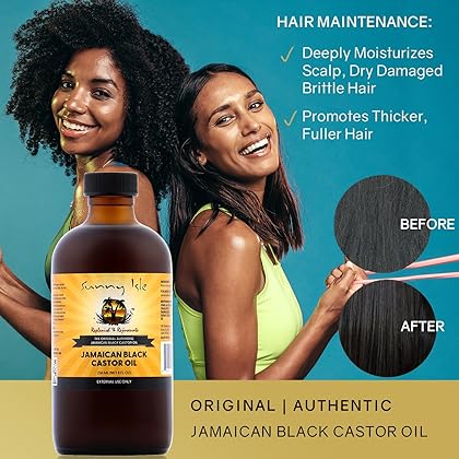 Sunny Isle Jamaican Black Castor Oil 8oz | 100% Natural Treatment for Hair, Scalp and Skin