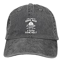 I Just Want to Drink Beer and Grill Meat Washed Denim Sunhat Adjustable Baseball Cap Low Ponytail Dad Hat for Men Women