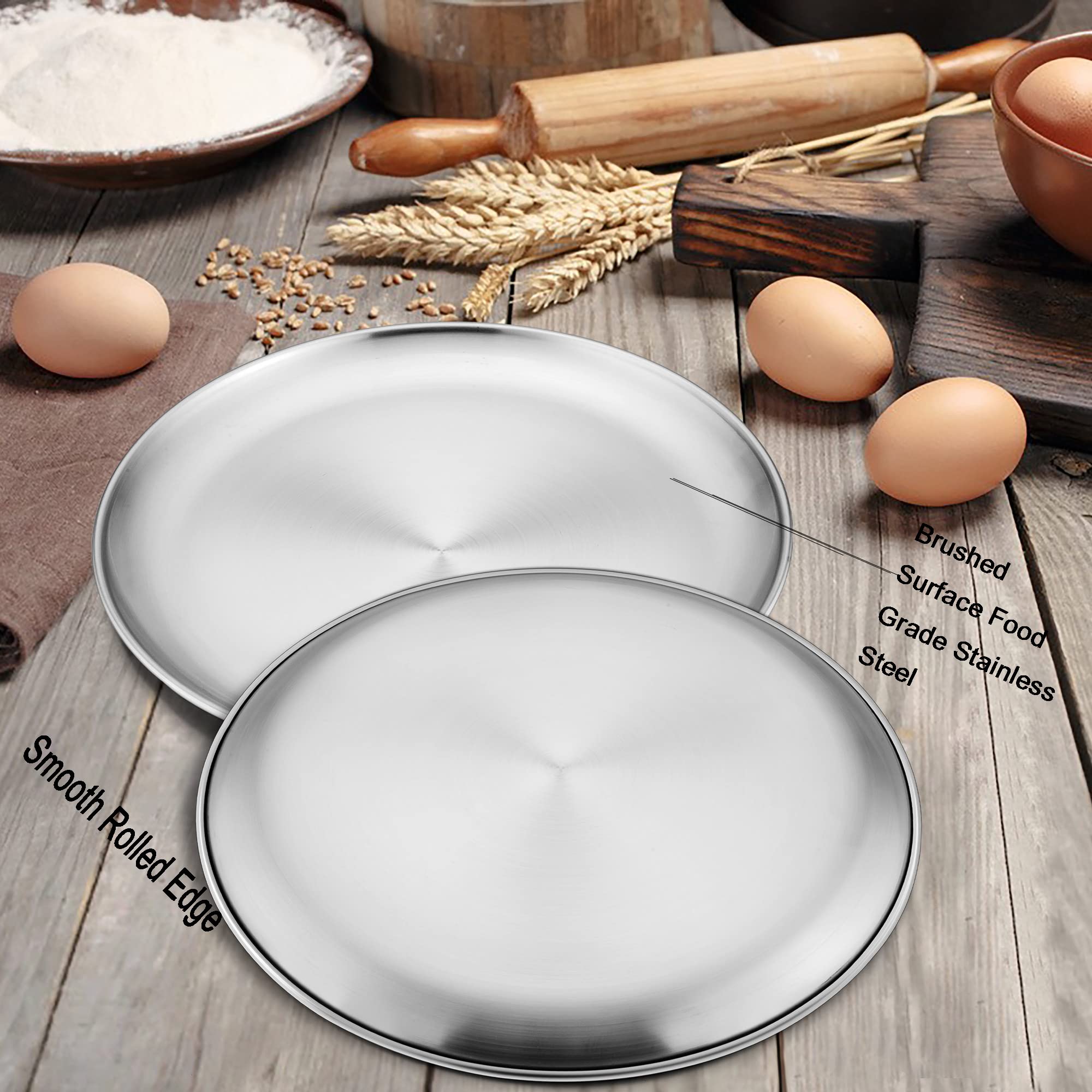 LIANYU 11.8 Inch Pizza Pan Set of 2, Stainless Steel Pizza Serving Tray for Oven Baking, Nonstick Round Pizza Pan Plate, Dishwasher Safe