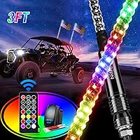 Nilight 2PCS 3FT Spiral RGB Led Whip Light w/RGB Chasing/Dancing Light RF Remote Control Lighted Antenna Whips for Can-am ATV UTV RZR Polaris Dune Buggy 4 Wheeler Offroad Jeep Truck, 2 Year Warranty