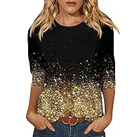 Plus Size Tops for Women, Womens Tops 3/4 Sleeve Crewneck Cute Shirts Casual Trendy Print Blouses Tops Tees