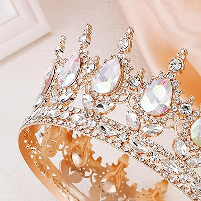  Aprince Baroque Crystal Queen Crown for Women Princess Crowns  and Tiaras for Little Girls elf crown for flower bouquet Headband for Bride  Hair Accessories Wedding Crown Bride Tiaras (Gold+AB) : Beauty