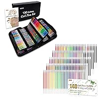 Shuttle Art Gel Pens Bundle, 130 Colors Gel Pens Set + 140 Gel Pen Refills, 7 Color Types for Kids Adults Coloring Books Drawing Doodling Crafts Scrapbooking Journaling
