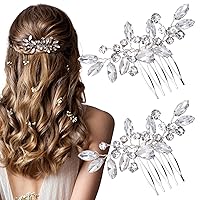 OIIKI 2PCS Silver Rhinestone Hair Combs, Clear Rhinestones Metal Bridal Hair Comb, Wedding Crystal Hair Accessories for Women, Girls, Brides for Christmas, Parties, Prom, Dance
