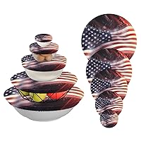 5 Pieces Reusable Bowl Covers Elastic Food Storage Cover Stretch Fabric for Proofing Fridge Dough Bowl American Flag Fireworks