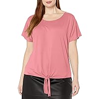 Star Vixen Women's Plus-Size Short Sleeve Classic Tiefront Brushed Knit Top