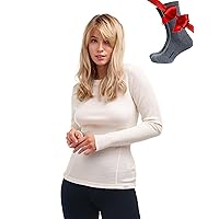 Merino.tech Merino Wool Base Layer Women 100% Merino Wool Midweight, Lightweight Long Sleeve Thermal Shirt + Wool Socks