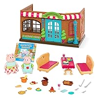 Li’l Woodzeez – Pass-The-Pasta Restaurant – 34Pcs Dollhouse Playset – 2 Posable Doll Figures & 1 Storybook Included – Miniature Furnitures & Accessories – Stackable Playset for Kids 3+