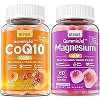 Sugar Free CoQ10-250mg Filled Gummies + 5 Types of Magnesium 400mg, Sugar Free Magnesium Filled Gummies for Adults, 60 Counts