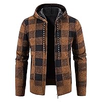 Men's Tie Dye Hoodie Hooded Plush Plaid Knitting Drawstring Coat Sweater Warm Solid Color Jackets Tops