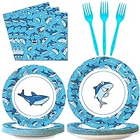 96 Pieces Cute Sharks Tableware Set 24 Guests for Ocean Theme Table Decorations Supplies Shark Birthday Dessert Plates Under The Sea Shark Zone Party Napkins Forks Sea Theme Birthday Party Favors