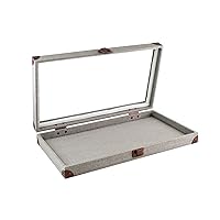 888 Display USA - Grey Linen Covered Jewelry Case with Glass Top and latch