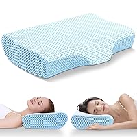 Anvo Adjustable Memory Foam Pillows, Cervical Contour Pillow for Neck Pain, Pillows Pain Relief Sleeping, Ergonomic Orthopedic Side Back Stomach Sleeper - Blue, Soft -(24''*16''*5.3''/4.3'')