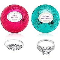 Mermaid Love Potion Bath Bombs Gift Set of 2 with Size 8 Ring Surprise Inside Each Made in USA