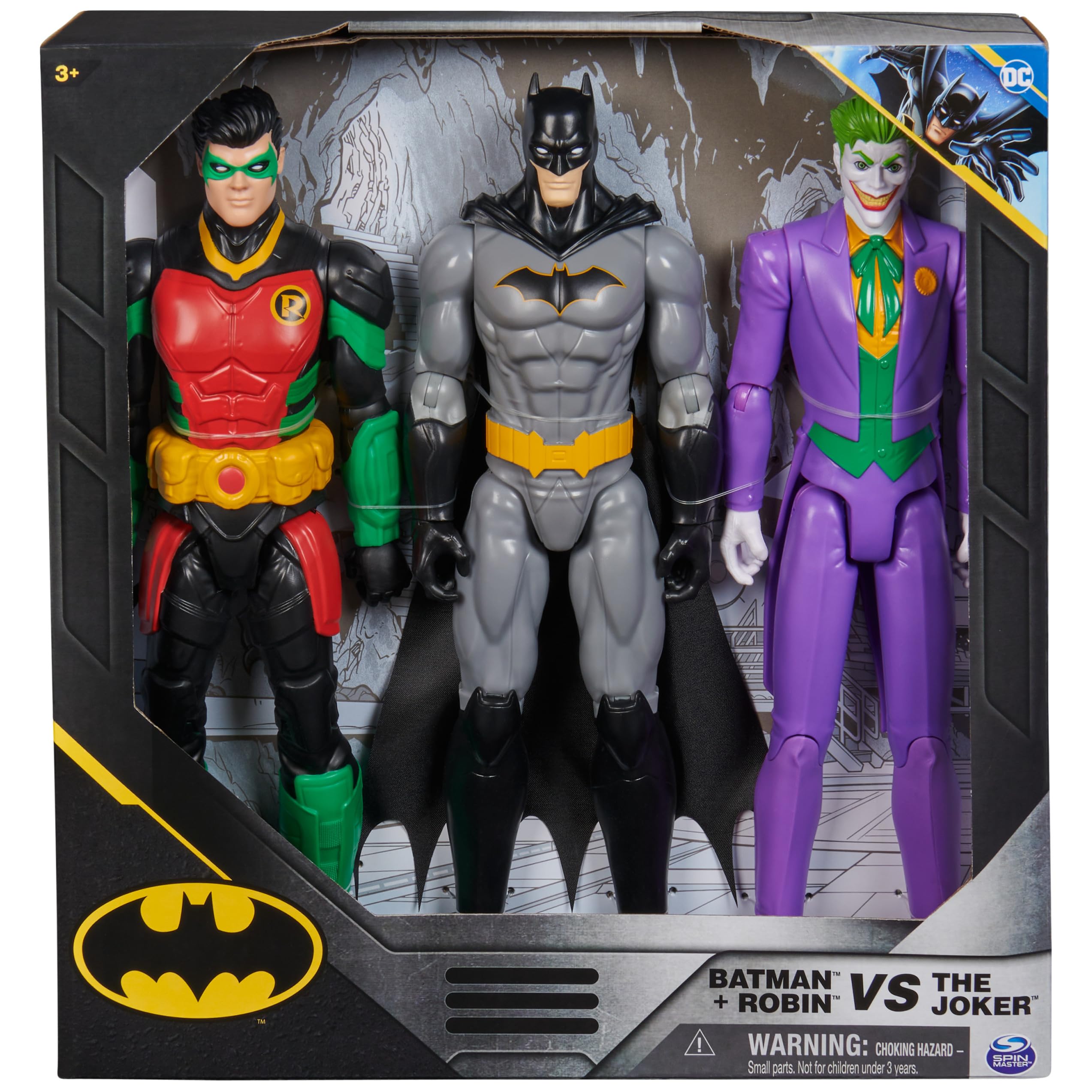DC Comics, Batman, Team Up 3-Pack Batman, The Joker, Robin 12-inch Figures, Collectible Super Hero Kids Toys for Boys & Girls