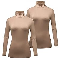 Women’s 2-Pack Long Sleeve Turtleneck T-Shirt Basic Stretchy Layer Comfy High Neck Shirt