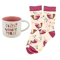 Karma, 16oz Holiday Mug and Sock Gift Box Set, Holiday Mugs Gifts for Women, Fall and Winter Novelty Coffee Mugs, Bird