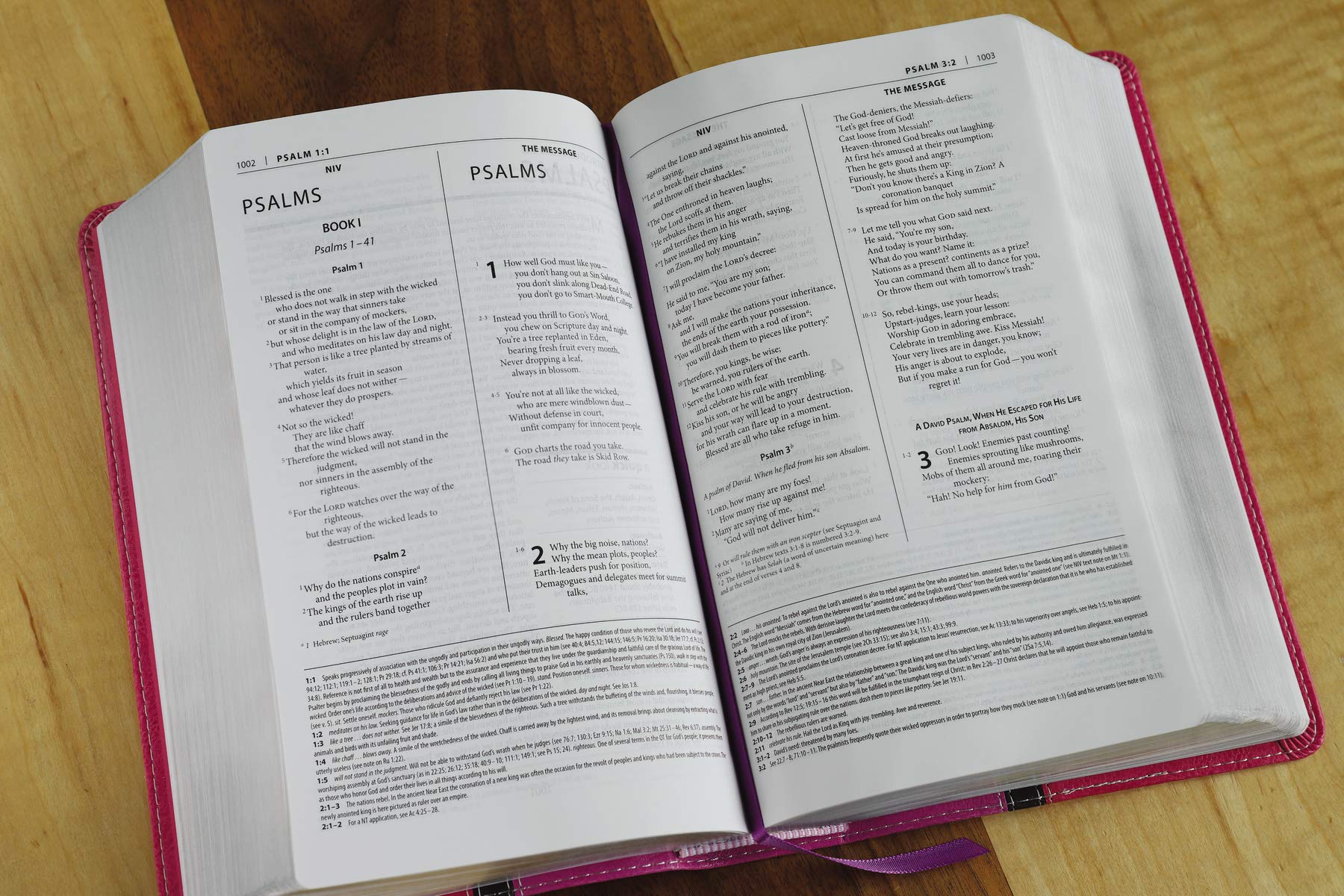 NIV, The Message, Parallel Study Bible, Leathersoft, Pink: Two Bible Versions Together with NIV Study Bible Notes