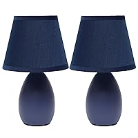 Simple Designs LT2009-BLU-2PK Mini Egg Oval Ceramic Table Desk Lamp 2 Pack Set, Blue