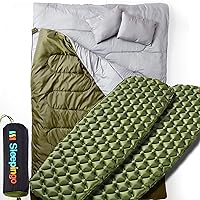 Camping Sleeping Pad (Large) - Two Ultralight 14OZ Sleeping Pad for Camping, Backpacking, Hiking + Double Sleeping Bag - Cold Weather, Waterproof Sleeping Bag for Adults Or Teens