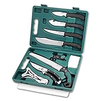 OUTDOOR EDGE Game-Pro 11-Piece Butcher Knife Set | Caping & Boning Knives, Skinning Knife, Bone Saw, Game Shears, Knife Sharpener & Rib Spreader in Hard-Side Case | Essential Deer & Elk Hunting Gear