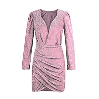 Women Sexy Sequin Dresses V Neck Mesh Long Sleeve Bodycon Dress 2023 Trendy Party Night Out Club Midi Dresses