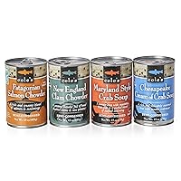 Cole’s - Soup Sampler Set of 4 -Patagonian Salmon Chowder, New England Clam Chowder, Maryland Style Crab Soup, and Chesapeake Crab Soup- Product. Of Chile-Variety -Ready to Eat- 15 oz each