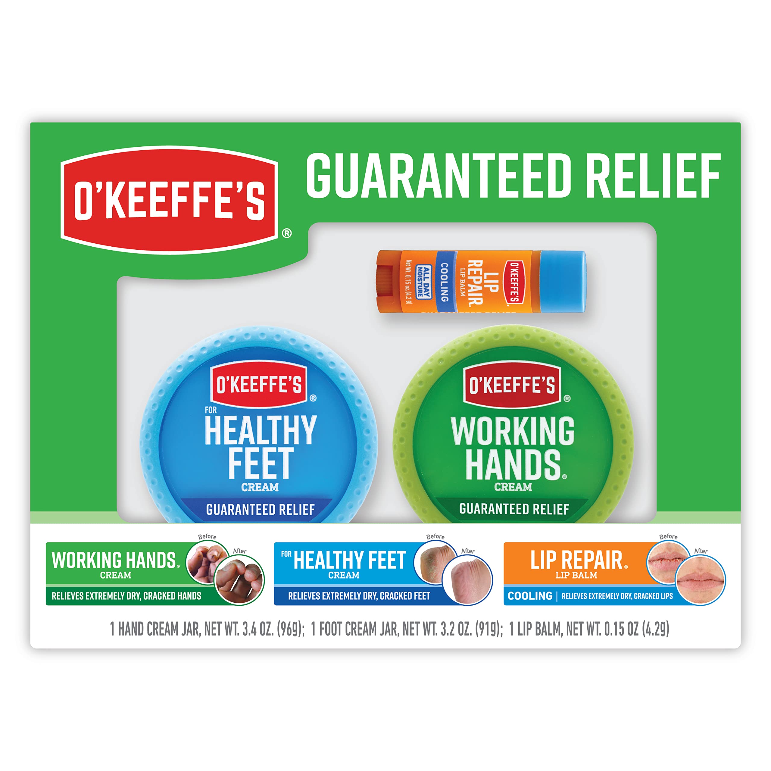 O'Keeffe's Giftbox Including Cooling Relief Lip Repair Stick, Working Hands Jar and Healthy Feet Jar