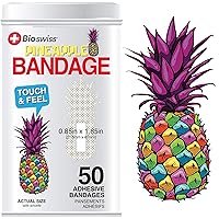 BioSwiss Bandages, Pineapple Shaped Self Adhesive Bandages, Latex Free Sterile Wound Care, Fun First Aid Kit Supplies for Kids, 50 Count