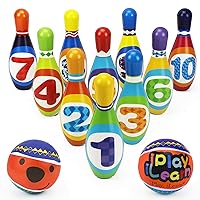 iPlay, iLearn Kids Bowling Toys Set, Toddler Indoor Outdoor Activity Play Game, Soft 10 Foam Pins & Two Balls Playset, Educational, Birthday Party Gift for 18 24 Months, 2 3 Year Old Children Boy Girl