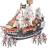 Pirate Playset - 10 inch Pirate Ship with 2 inch Pirate Figurines - Hours of Imaginative Play- Makes a Great Gift or a Fun Prize - Ages 3yrs+