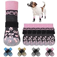 KOOLTAIL Anti Slip Dog Socks-Double Sides Grips Woof Dog Socks for Licking to Prevent Scratching on Hardwood Floors,Outdoor Dog Shoes Booties&Paw Protector for Small Medium Large Senior Dogs (Pink XL)
