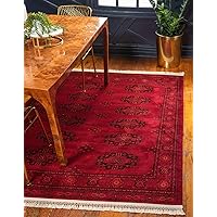 Unique Loom Tekke Collection Over-Dyed Saturated Traditional Torkaman Area Rug, 7 ft 0 in x 10 ft 0 in, Red/Black