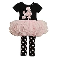 Bonnie Jean Toddler Girls Black/Pink Poodle Dress Outfit w/Leggings Set, Pink, 2T - 4T