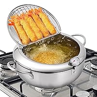 deep Fryer Pot,304 Stainless Steel with Temperature Control and Lid Japanese Style Tempura Fryer